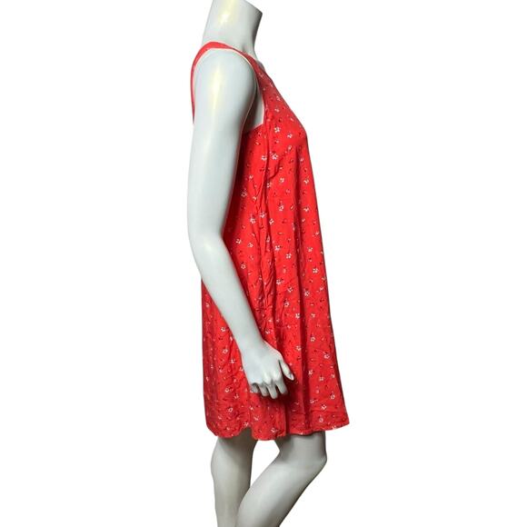 NWT GAP Red Floral Sleeveless Swing Dress Crisscross Back Summer XS Coral Mini - Picture 6 of 8